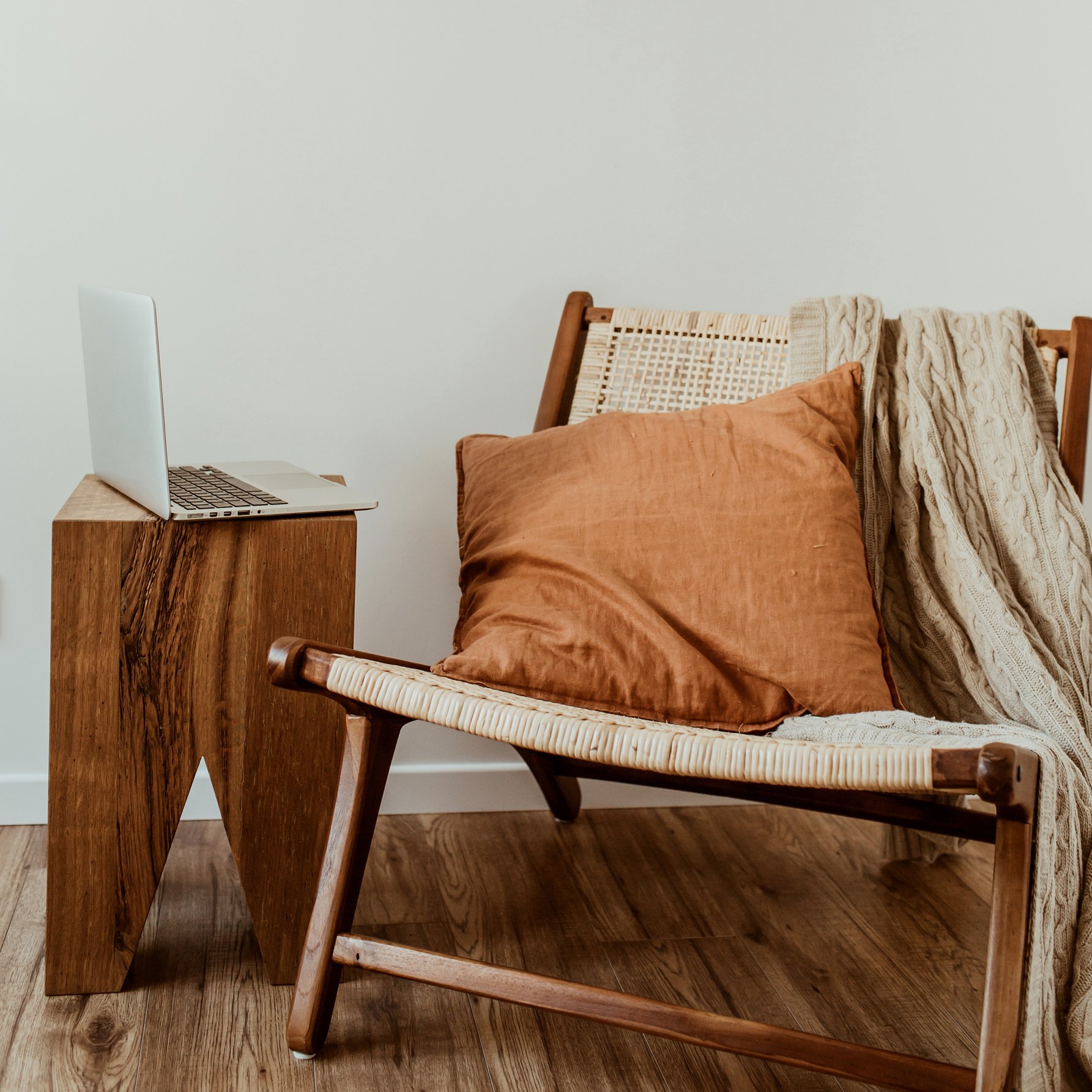 Laptop on Rustic Living Room